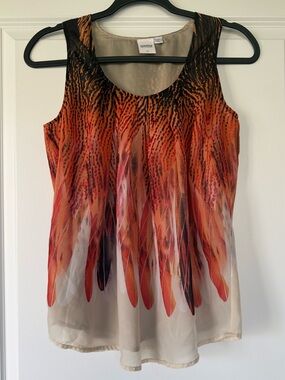 Arden B Orange and Black Feather-Print Sleeveless Camisole